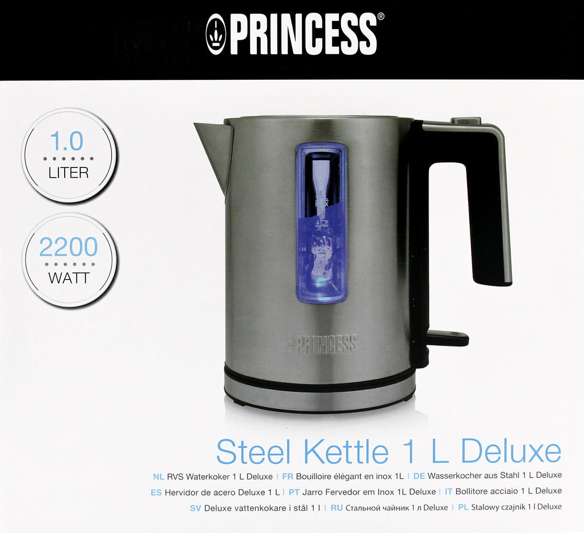 Princess 236045 Wasserkocher 1L Edelstahl/Schwarz