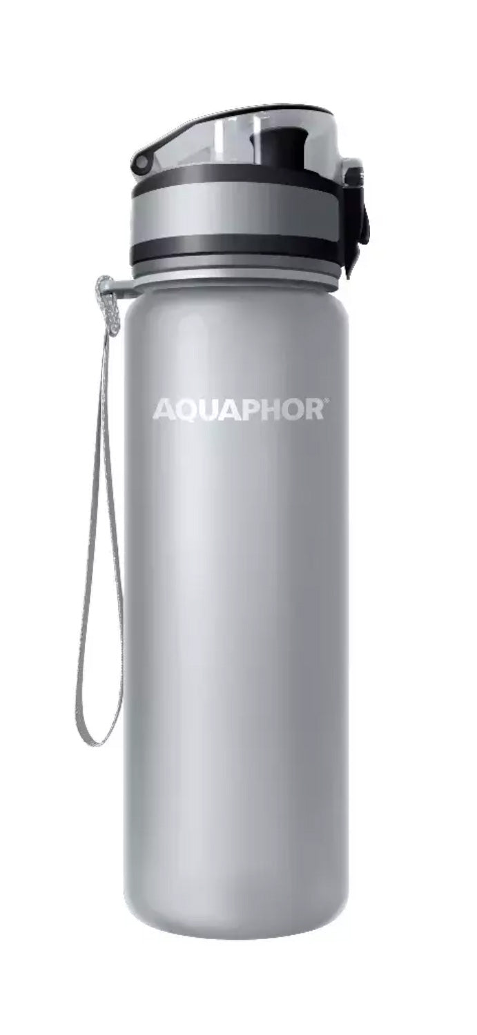 AQUAPHOR City Filterflasche 500ml Grau Flasche mit Wasserfilter für unterwegs