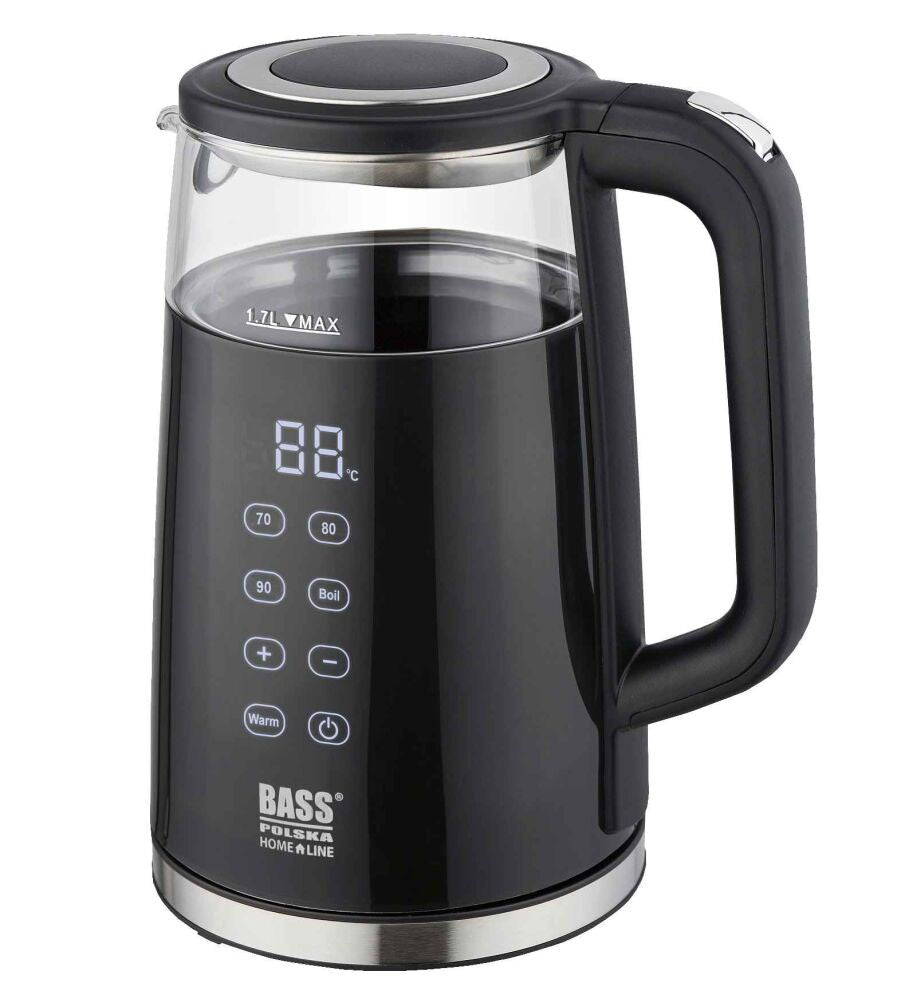 Bass Polska BH 10354 Wasserkocher Glas 1,7l schwarz mit Temperatureinstellung
