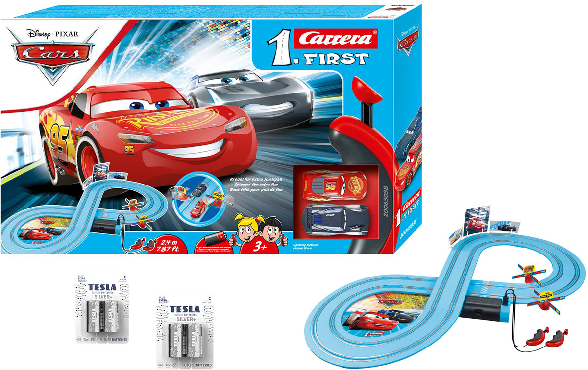 Carrera 20063038 - FIRST Disney·Pixar Cars - Power Duell Rennbahn inkl. 4 Batterien
