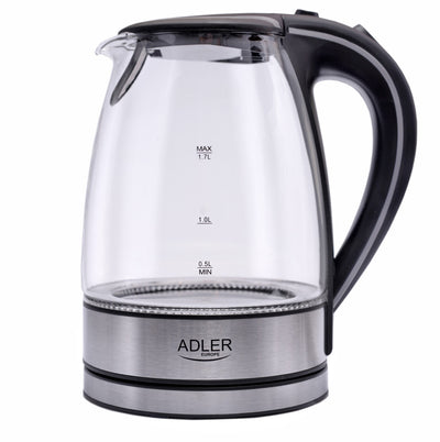 Adler AD 1225 Wasserkocher 1,7 L Glas Edelstahl / schwarz / transparent