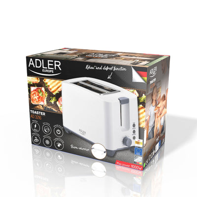 Adler AD 3216 Toaster mit Kunststoffgehäuse, Stoppfunktion, Auftaufunktion, Brötchenrost
