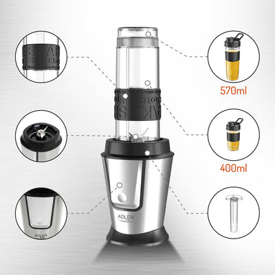 Adler AD 4081 Standmixer Smoothie-Maker inkl. 2 Sportflaschen