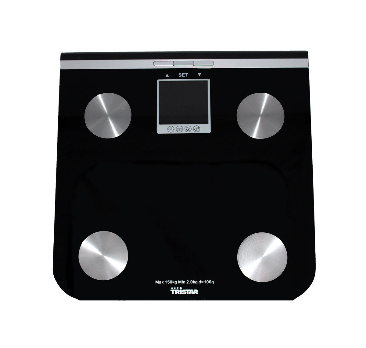 Tristar WG-2424 Personenwaage, Körperfett, Wasseranteil, Muskel- u. Knochenmasse, Glas schwarz bis 150kg