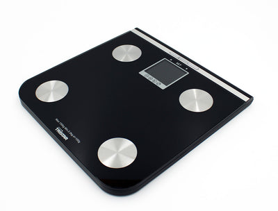 Tristar WG-2424 Personenwaage, Körperfett, Wasseranteil, Muskel- u. Knochenmasse, Glas schwarz bis 150kg
