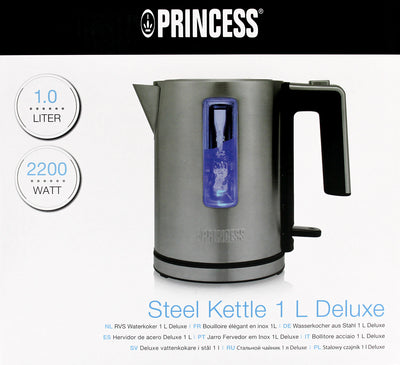 Princess 236045 Wasserkocher 1L Edelstahl/Schwarz