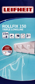 Leifheit 83107 Rollfix 150 Triple Longline Wandwäschetrockner 15 m (3 x 5m)