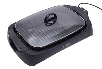 Adler AD 6610 Elektrogrill Tischgrill mit Glasdeckel 2 Grillflächen flach/gekerbt