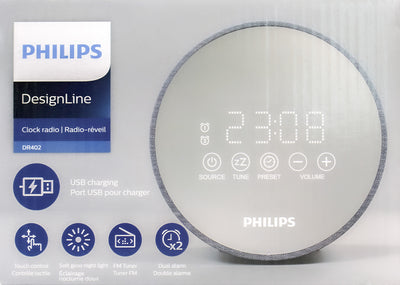 Philips TADR402/12 Radiowecker, Netzbetrieb, USB, Reserve-Batterie, grau
