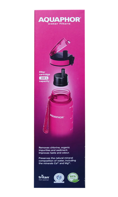 AQUAPHOR City Filterflasche 500ml Pink Flasche mit Wasserfilter für unterwegs