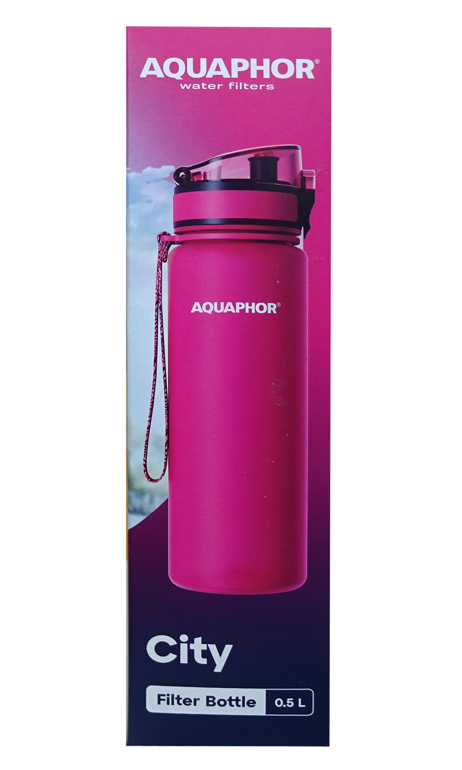 AQUAPHOR City Filterflasche 500ml Pink Flasche mit Wasserfilter für unterwegs