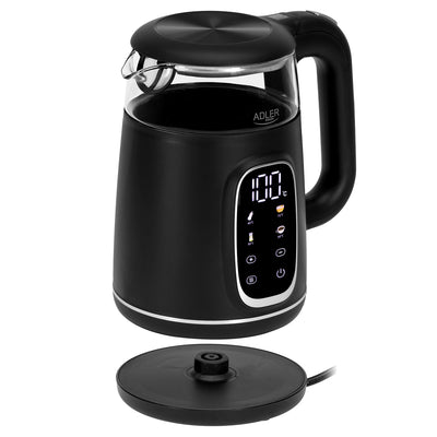 Adler AD 1305bs Wasserkocher Glas, LED-Anzeige, Temperaturreglung, 1,7L schwarz/silber 2200W