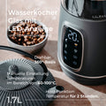 Adler AD 1305gs Wasserkocher Glas, LED-Anzeige, Temperaturreglung, 1,7L grau/silber 2200W