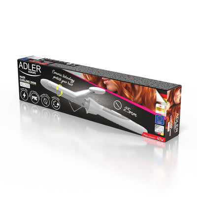 Adler AD 2106 Lockenstab D 25mm, Keramikbeschichtung, weiß/silber 40W