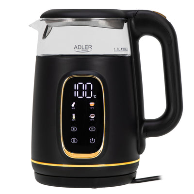 Adler AD 1305 BG black gold Wasserkocher Glas mit LED-Anzeige und Temperaturregelung 1,7L
