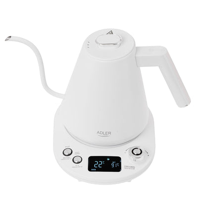 Adler AD 1349w Wasserkocher weiß 1 L mit langem Ausguss undTemperatureinstellung