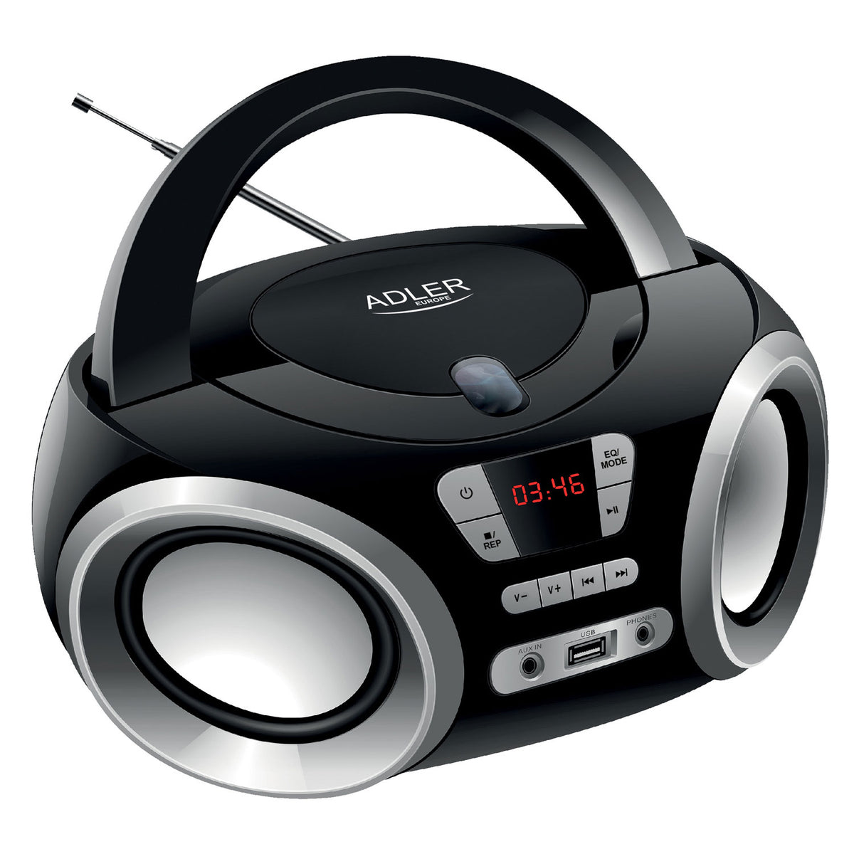 Adler AD 1181 FM-Radio, CD-MP3-Boombox, USB, schwarz / silber