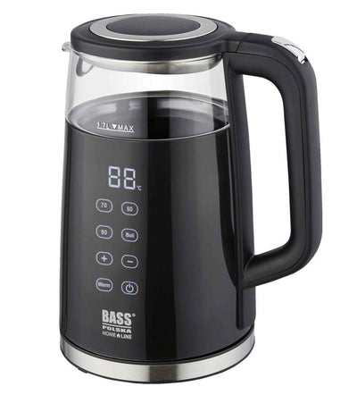 Bass Polska BH 10354 Wasserkocher Glas 1,7l schwarz mit Temperatureinstellung