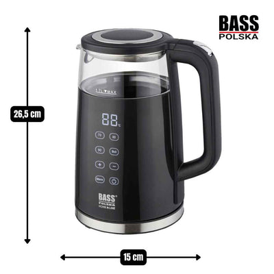 Bass Polska BH 10354 Wasserkocher Glas 1,7l schwarz mit Temperatureinstellung