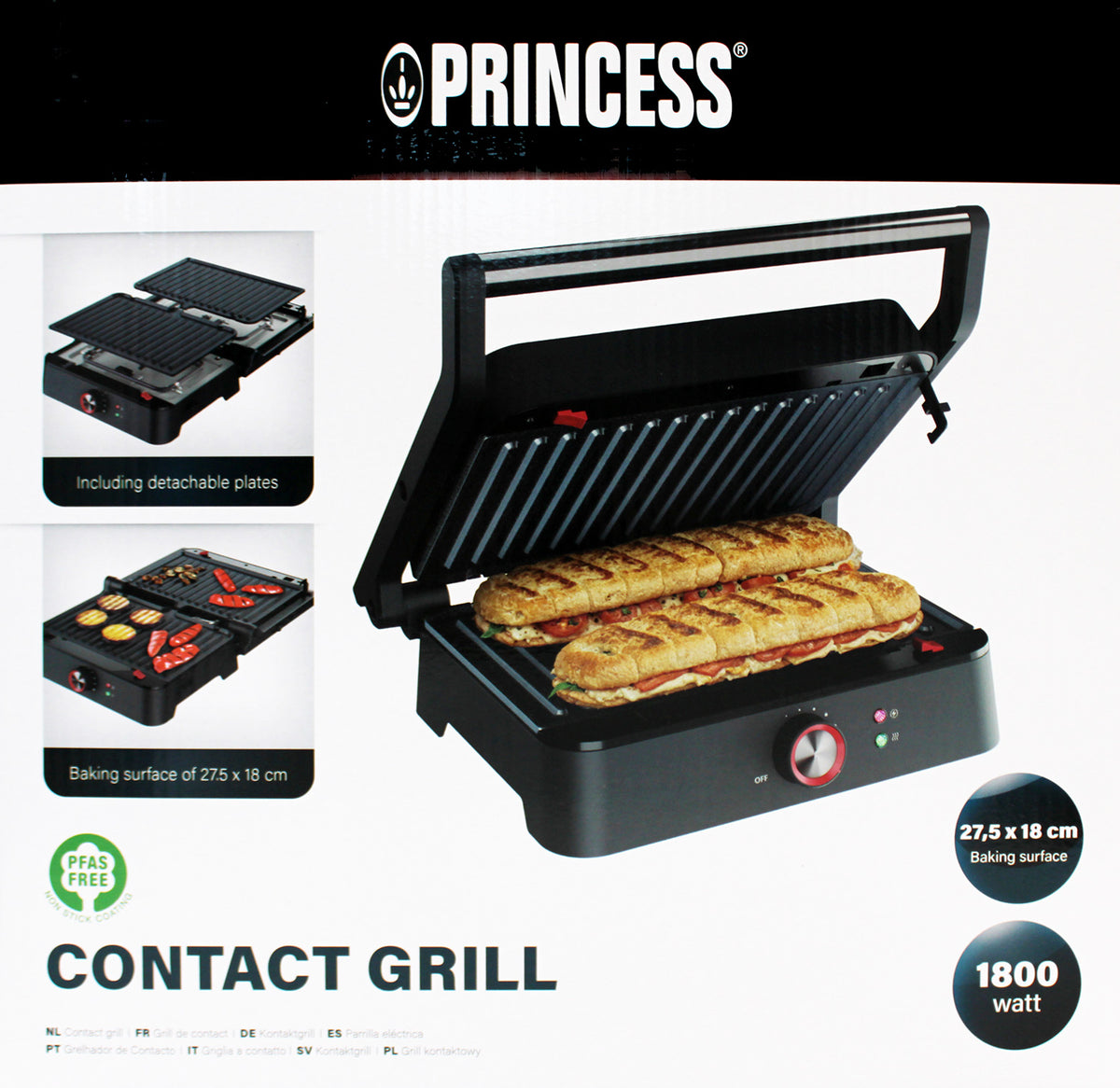 Princess 117502 Kontaktgrill schwarz Grillfläche 27,5x18 cm 1500W