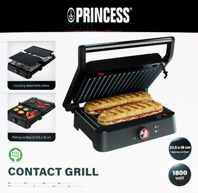 Princess 117502 Kontaktgrill schwarz Grillfläche 27,5x18 cm 1500W
