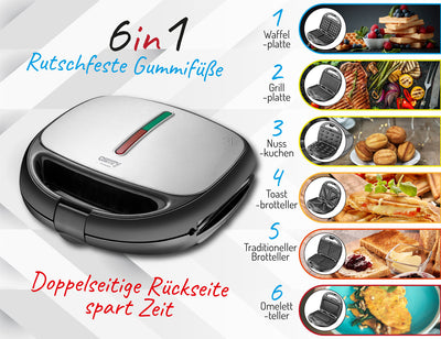 Camry CR 3057 Backgerät 6in1 Sandwich-/Omelettmaker/Grill/Waffeisen/Nussbäcker