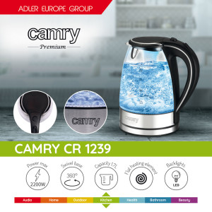 Camry CR 1239 Glas-Wasserkocher 1,7 L, 2000 W