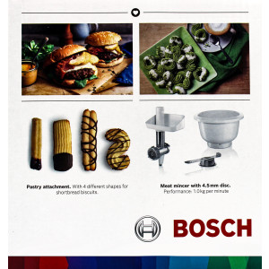 Bosch MUZ5BS1 Baking-Sensation mit Fleischwolfaufsatz, Spritzgebäckvorsatz u. Rührschüssel für MUM5